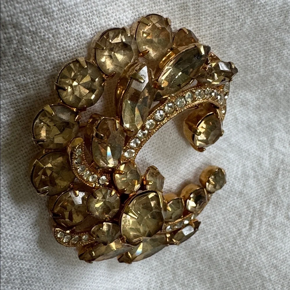 EISENBERG ICE BROOCH CRYSTALS VINTAGE Gold Tone c≈1950s Champagne & Clear STONES